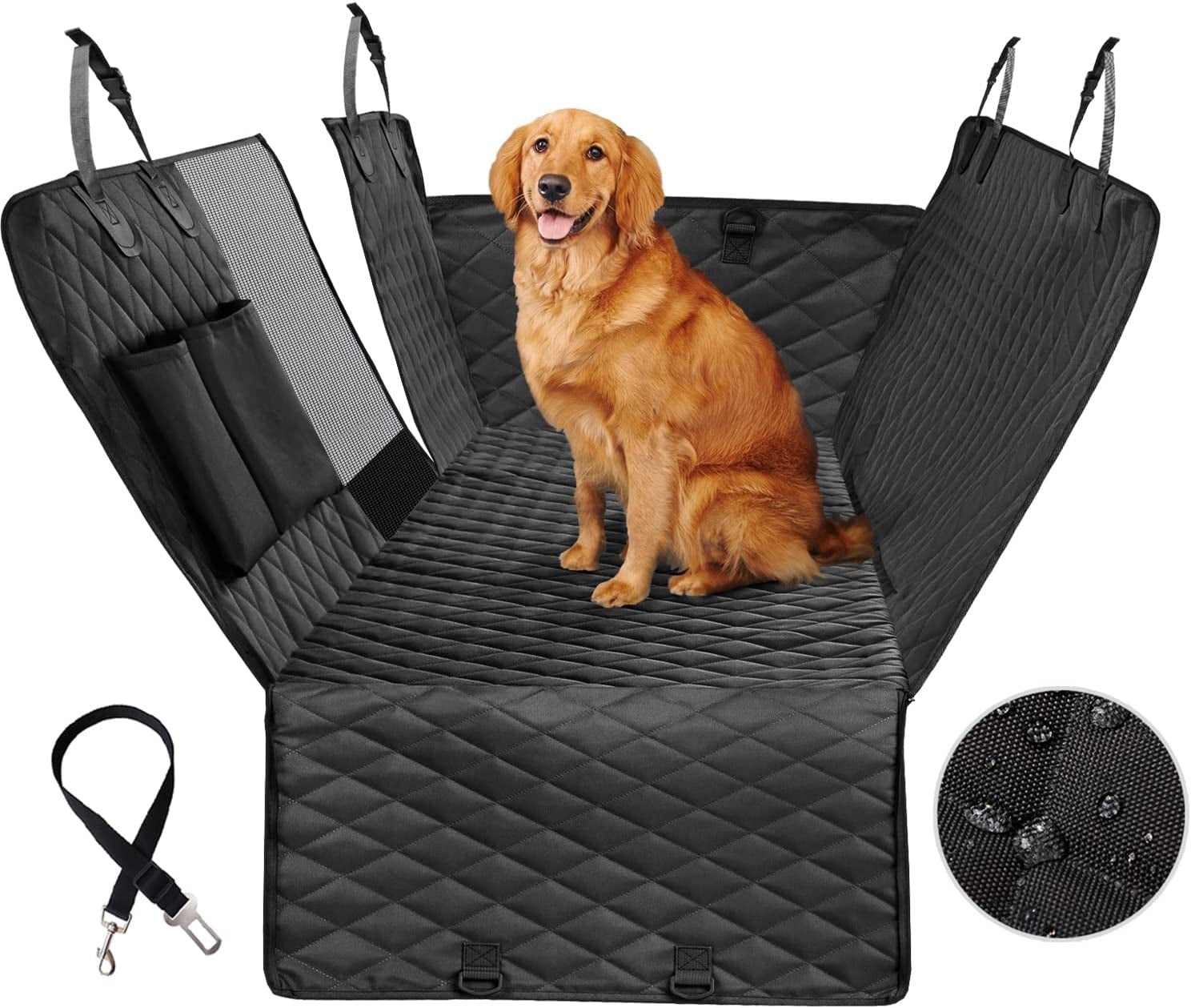 Dog Car Seat Cover for Back Seat, 100% Waterproof Back Seat Pet Cover for Dogs with Mesh Window, Scratch Prevent Antinslip Dog Hammock for Car